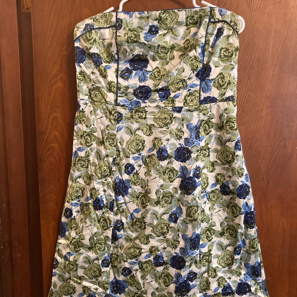 Strapless floral dress.